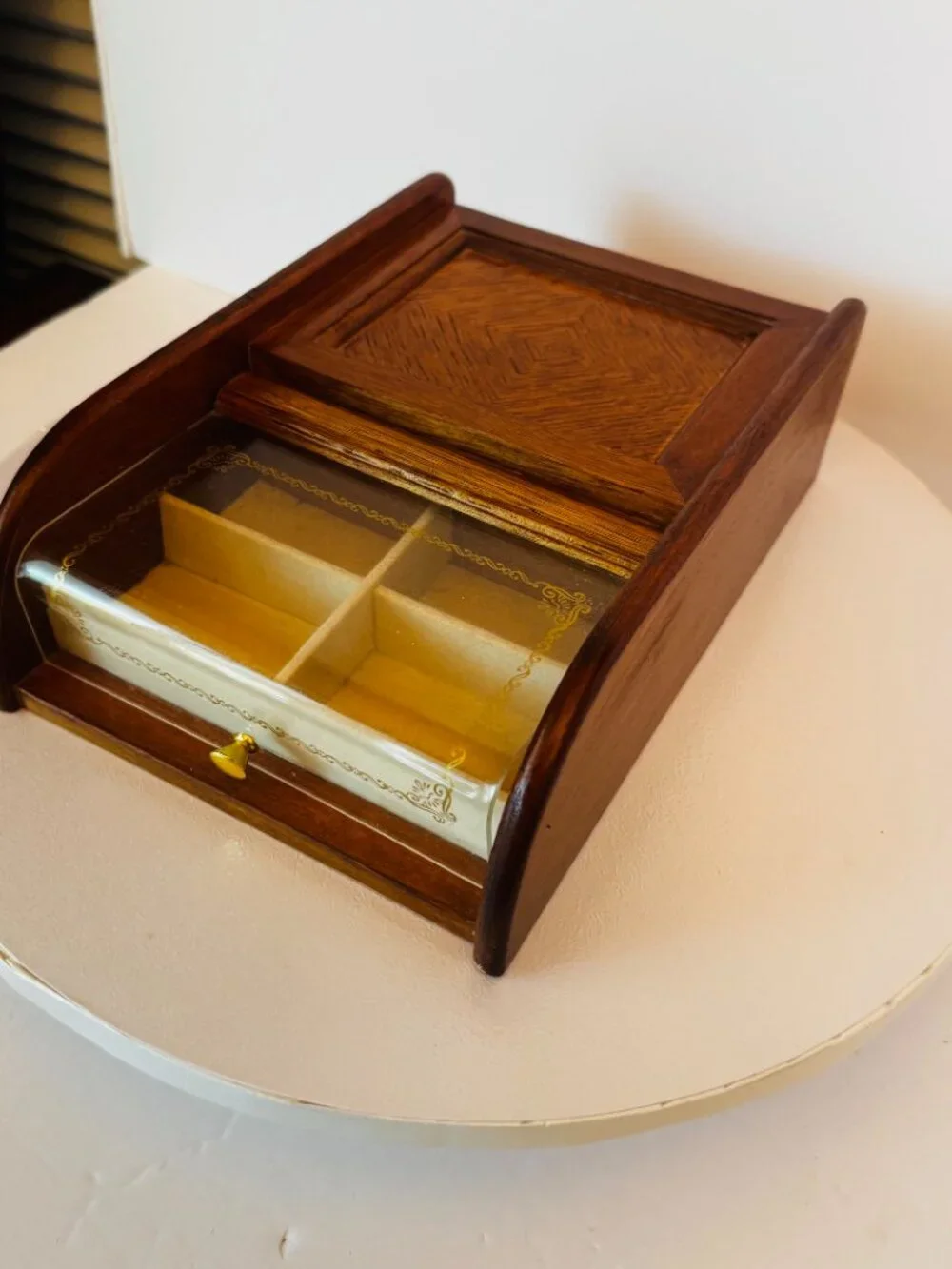 MCM London Leather Wooden Jewelry Box 9.5 Valet Case Inlaid Divided Storage